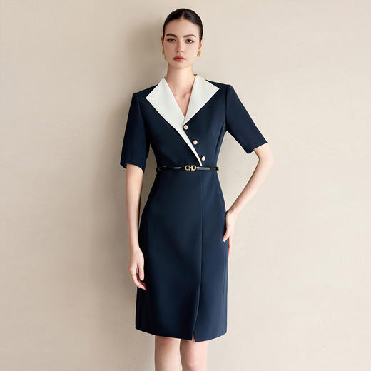 IWY/气质拼接领短袖西装连衣裙女高级感珠宝设计师工作服酒店接待正装25Q770 商品图1
