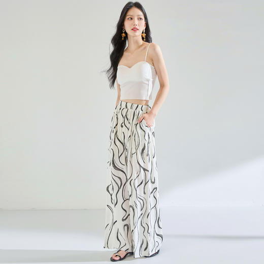 「高货sh」全新升级【铂金会员183/天猫249/差价66】(03908)洛诗琳高级感印花冰丝阔腿裤2025夏季宽松显瘦休闲长裤 商品图2