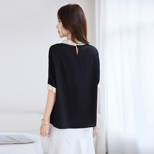 真丝弹力双乔爆款纯色上衣，桑蚕丝小衫女简约通勤T恤SM-12501111 商品图3
