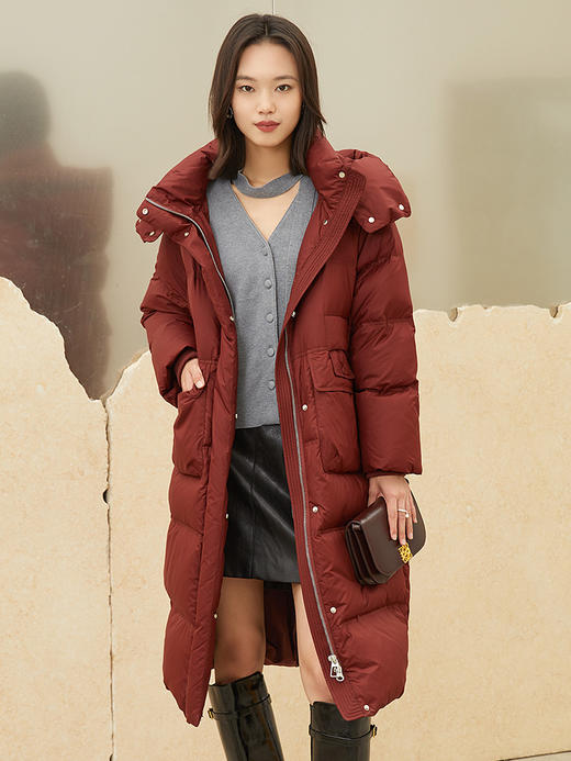 2025 秋冬奶白色长款连帽羽绒服女 加厚保暖过膝长款面包服 大口袋宽松休闲通勤防风御寒羽绒外套 商品图1