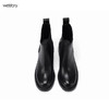 westory冬季弹力松紧圆头短靴黑色粗高跟切尔西靴女秋冬82081 商品缩略图2