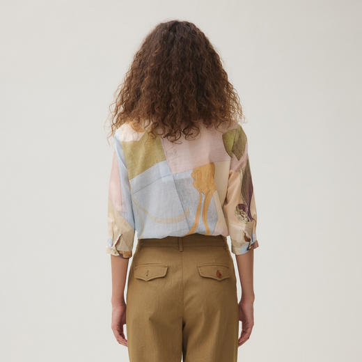 谜底衬衣七分袖女2025秋新品复古通勤印花合体100棉衬衫253MC1008 商品图2