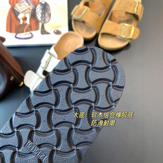 洋气减龄！头层磨砂牛皮软木组合橡胶大底清凉厚底勃肯拖鞋！ 商品图2