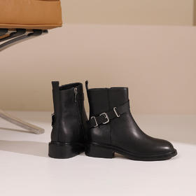 westory2024年秋冬新款优雅风平底粗跟百搭短靴切尔西S24DS84751