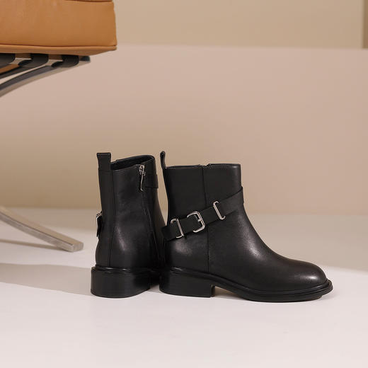 westory2024年秋冬新款优雅风平底粗跟百搭短靴切尔西S24DS84751 商品图0