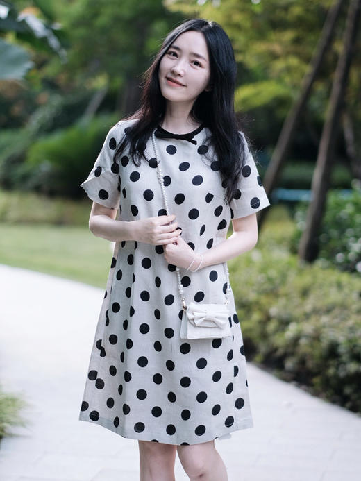 【高品质私服】【GIC斜纹亚麻波点及膝连衣裙】独特肌理 垂坠柔韧 亲肤舒适G1374【无标出货 介意慎拍】CC 商品图1