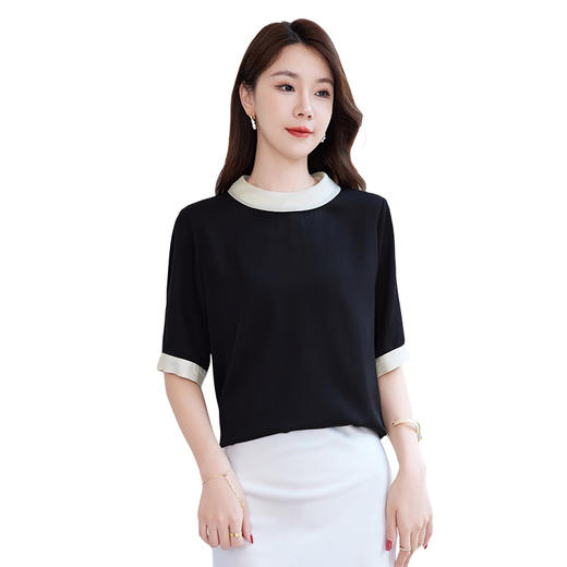 真丝弹力双乔爆款纯色上衣，桑蚕丝小衫女简约通勤T恤SM-12501111 商品图4