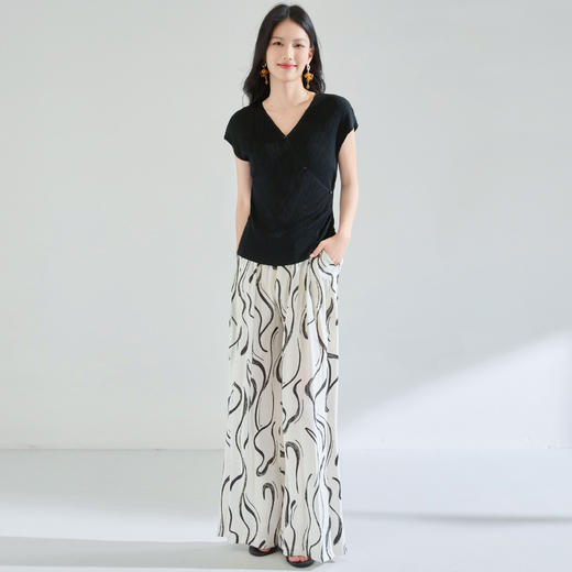 「高货sh」全新升级【铂金会员183/天猫249/差价66】(03908)洛诗琳高级感印花冰丝阔腿裤2025夏季宽松显瘦休闲长裤 商品图3