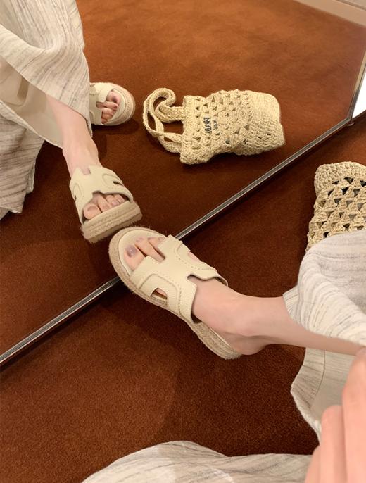 赵露思董洁推荐草编H拖纯皮凉鞋 商品图10
