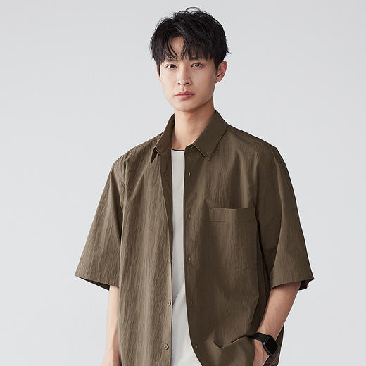 棉仓353804008-宽松肌理棉锦休闲短袖衬衫 商品图0