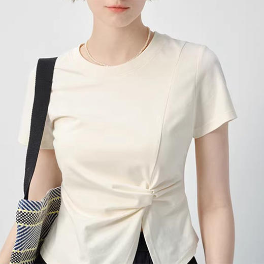 裁缝学苑AQ486圆领T恤正肩扭结收腰短袖女新款 商品图1