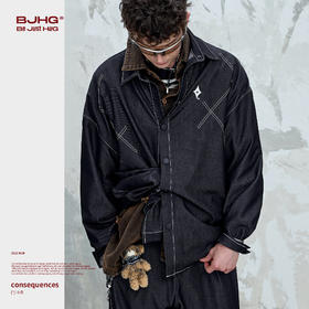 BJHG不计后果仿牛仔衬衫外套男款夏慵懒松弛感情侣套装衬衣外套女