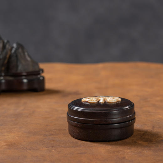 清	“金农”铭“停云”紫檀嵌骨印泥盒 商品图1