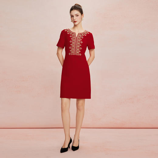 QF8E2斯尔丽25夏季新款轻奢精致绣花钉珠身型宴会新婆婆礼服式连衣裙 商品图3