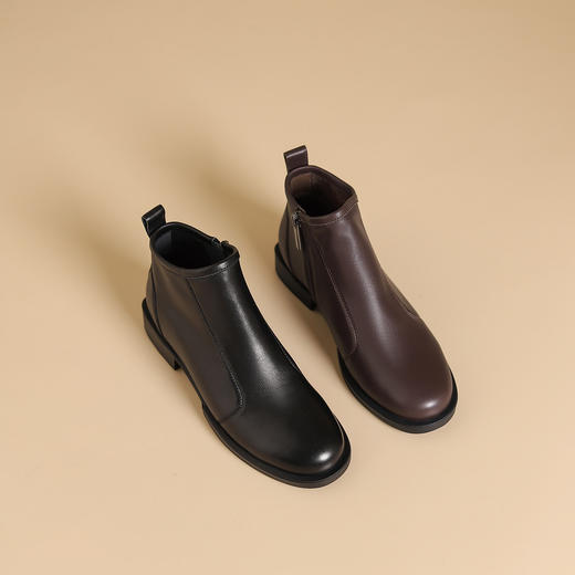 westory2024秋冬新款法式英伦风单靴百搭简约粗跟小短靴女S24DS84201 商品图0