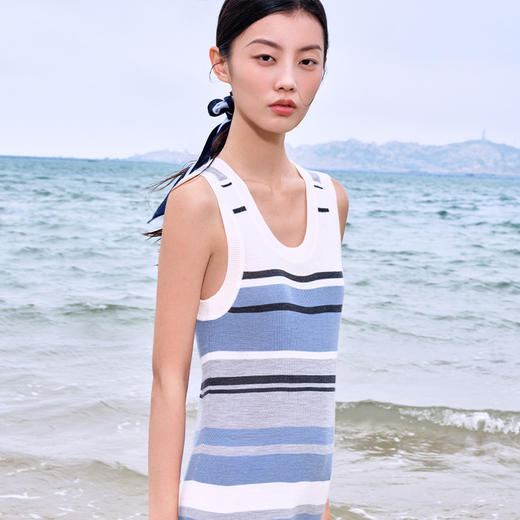 东黎 • 温柔的海风 远洋航海家 桑蚕丝山羊绒女士精纺彩条连衣裙 5202 商品图2