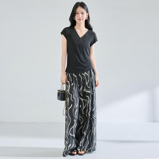 「高货sh」全新升级【铂金会员183/天猫249/差价66】(03908)洛诗琳高级感印花冰丝阔腿裤2025夏季宽松显瘦休闲长裤 商品图4