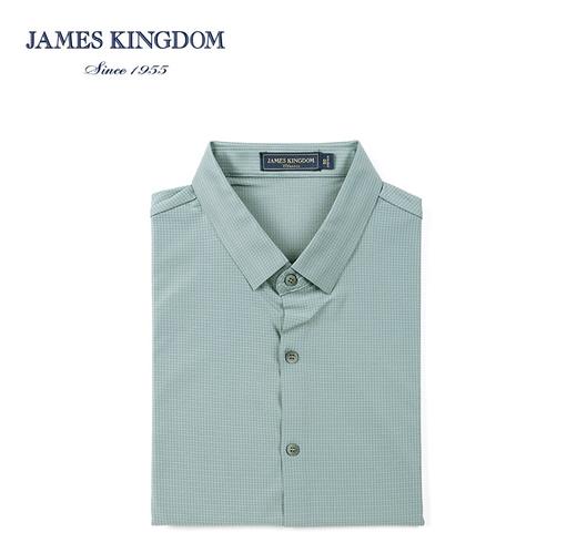 占姆士男士夏季商务细格日常冰丝短袖衬衫T恤 商品图3