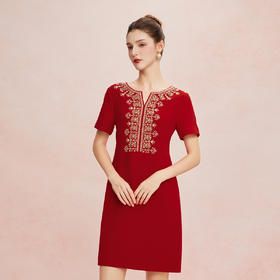 QF8E2斯尔丽25夏季新款轻奢精致绣花钉珠身型宴会新婆婆礼服式连衣裙