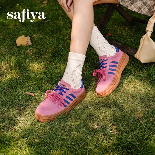 预售7天|Safiya/索菲娅2025可露丽拼色厚底双系带休闲复古百搭德训鞋SFD3112439 商品图5