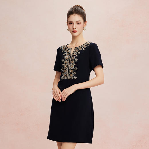 QF8E2斯尔丽25夏季新款轻奢精致绣花钉珠身型宴会新婆婆礼服式连衣裙 商品图7