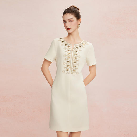 QF8E2斯尔丽25夏季新款轻奢精致绣花钉珠身型宴会新婆婆礼服式连衣裙 商品图10