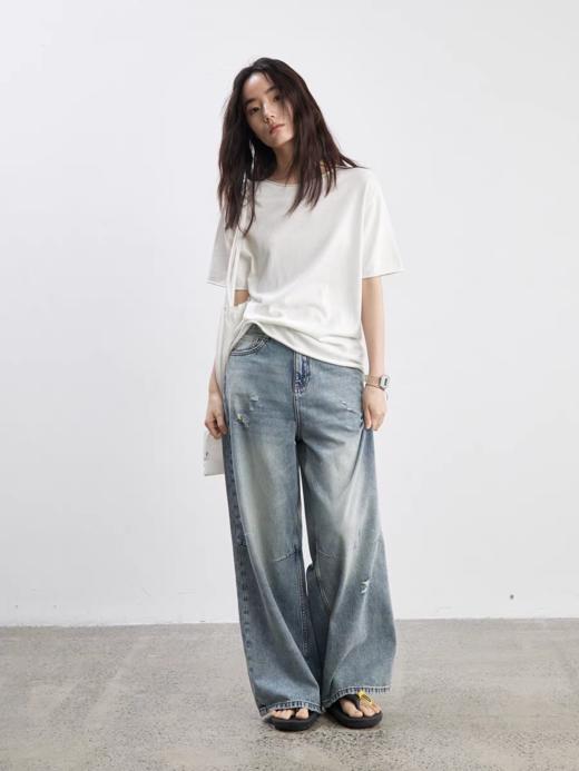 步履不停/5B42107C/水洗做旧直筒牛仔裤 商品图1