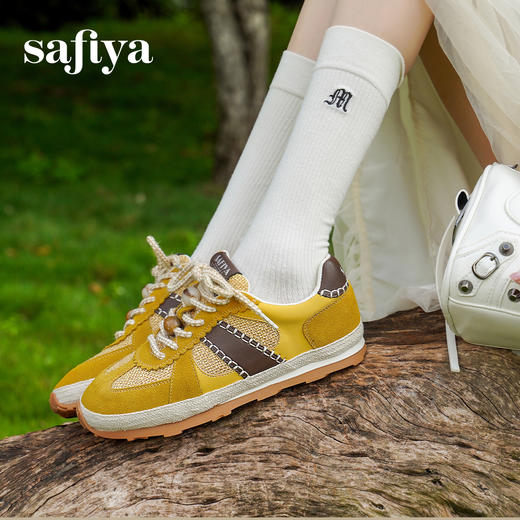 预售7天|Safiya/索菲娅2025时尚撞色编织休闲透气百搭复古薄底德训鞋SFD3112433 商品图8