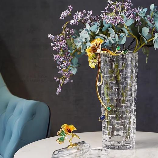 【清仓特惠6折，仅1件，无货退款】罗比罗丹平安吉祥珐琅彩水晶玻璃花瓶餐桌插花摆件现代简约装饰瓶花瓶（金香恒远中） 商品图4