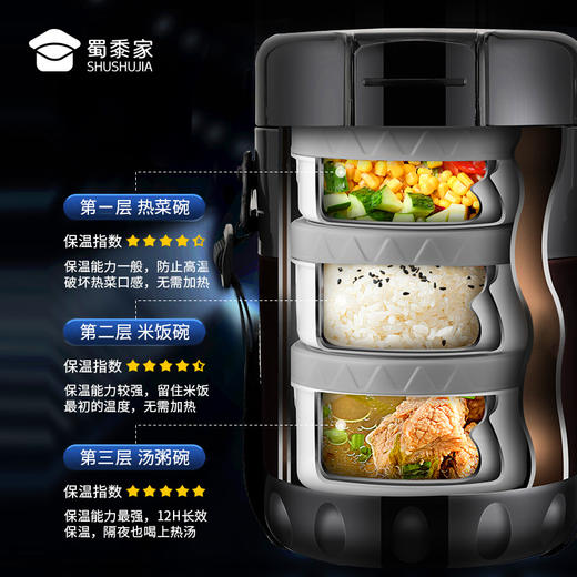 【316分格密封保温提桶】通勤日用保温饭盒上班专用便当餐盒 商品图3