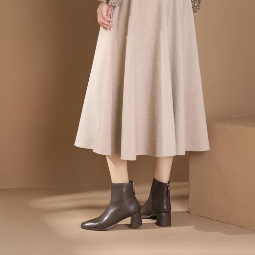 WESTORY2023年冬季新款方头粗高跟靴皮面气质时装靴百搭短靴女S23DS83751 商品图4