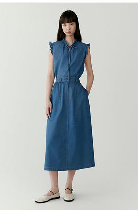 【高品质私服】【IC棉弹牛仔布无袖上衣+半裙】优质原料 弹性优异 舒适自如，优雅又独特的时尚风格G1439/G1454-CC【无标出货 介意慎拍】