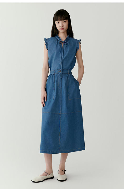 【高品质私服】【IC棉弹牛仔布无袖上衣+半裙】优质原料 弹性优异 舒适自如，优雅又独特的时尚风格G1439/G1454-CC【无标出货 介意慎拍】 商品图0