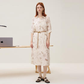 谜底连衣裙短袖女2025秋季新品垂顺印花H型配吊带配腰带253ML1028