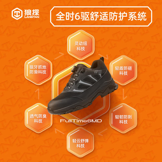 狼探劳保鞋绝缘10KV功能鞋欧标玻纤头防砸凯夫拉中底防刺穿LA劳安认证耐磨安全鞋G210LT黑色 商品图3