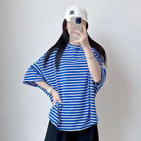 时尚休闲百搭显瘦短袖T恤女宽松洋气条纹打底衫