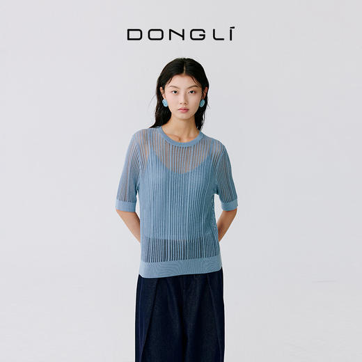 东黎 • 温柔的海风 波光透影 桑蚕丝山羊绒 女士圆领短袖 5208 商品图1