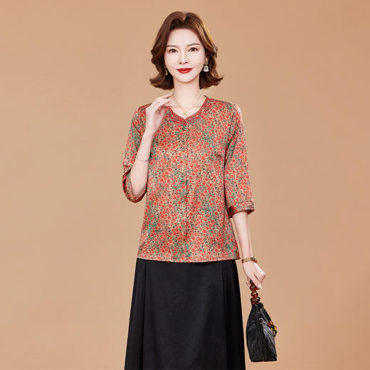 TC 2520妈妈夏装真丝五分袖小衫衬衫宽松休闲上衣 商品图0