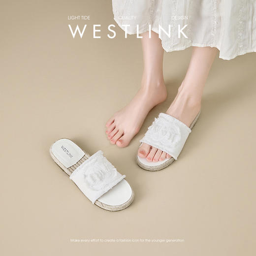 西遇平底凉拖女夏季外穿新款凉鞋民族风法式白色草编渔夫拖鞋V0056886 商品图0