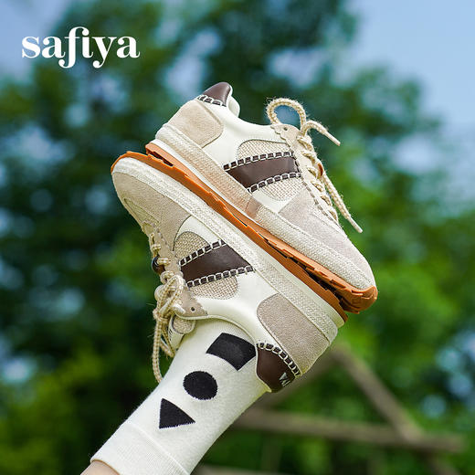预售7天|Safiya/索菲娅2025时尚撞色编织休闲透气百搭复古薄底德训鞋SFD3112433 商品图5