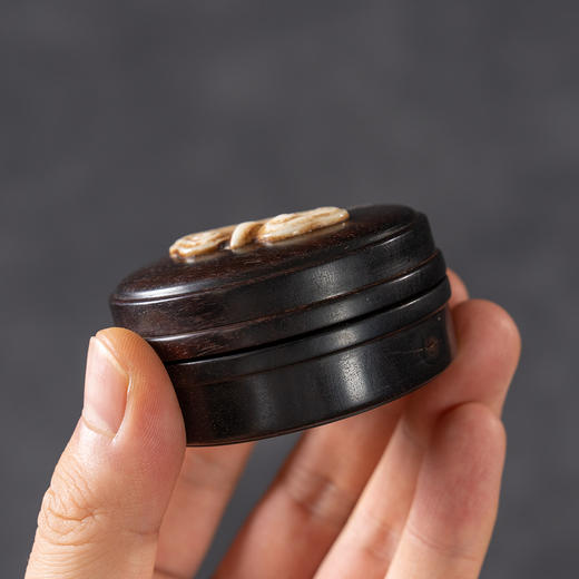 清	“金农”铭“停云”紫檀嵌骨印泥盒 商品图4