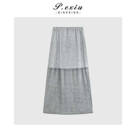 03-5潘依绣丁丁宠粉极简风蕾丝拼接圆领短袖半裙套装 W-63286 商品图2