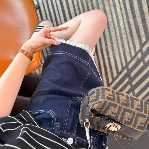 心动蕾丝边！2025四面弹薄款牛仔短裙女夏季新款高腰A字防走光半身裙 商品图2