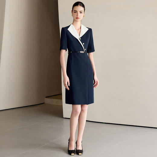 IWY/气质拼接领短袖西装连衣裙女高级感珠宝设计师工作服酒店接待正装25Q770 商品图0