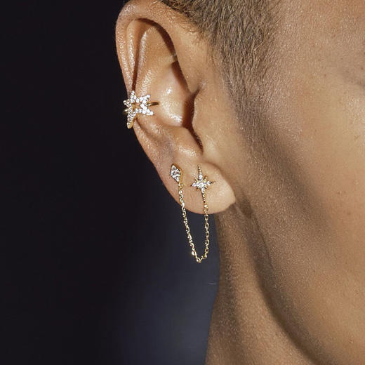 订购8周到｜MYA-BAY-DANCING DIWALI-光明节舞蹈 金色 锆石 不对称 双耳钉［比利时设计师］ 商品图1