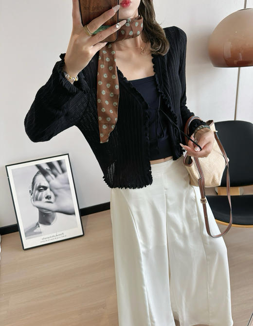 桑蚕丝木耳边针织空调衫开衫061903 商品图6