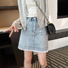 心动蕾丝边！2025四面弹薄款牛仔短裙女夏季新款高腰A字防走光半身裙 商品缩略图1