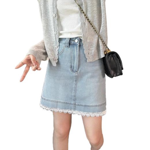 心动蕾丝边！2025四面弹薄款牛仔短裙女夏季新款高腰A字防走光半身裙 商品图3