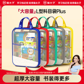 猫太子L型科目分类袋透明文件袋小学生双层网纱补习袋学科手提袋学生试卷收纳袋拉链式作业书本拎书袋子