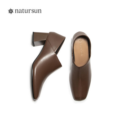 natursun百搭小皮鞋女简约高跟鞋牛皮圆头气质单鞋N25423101 商品图3